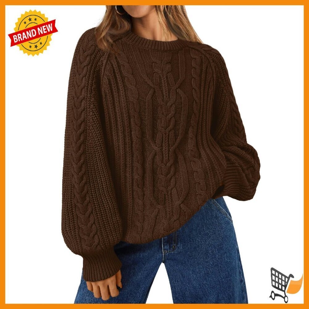 Oversized Cable Knit Pullover Sweater Soft Cotton Blend Fall Layering